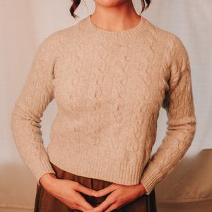 The Group by BABATON Light-Grey Cable Knit Merino Wool Sweater